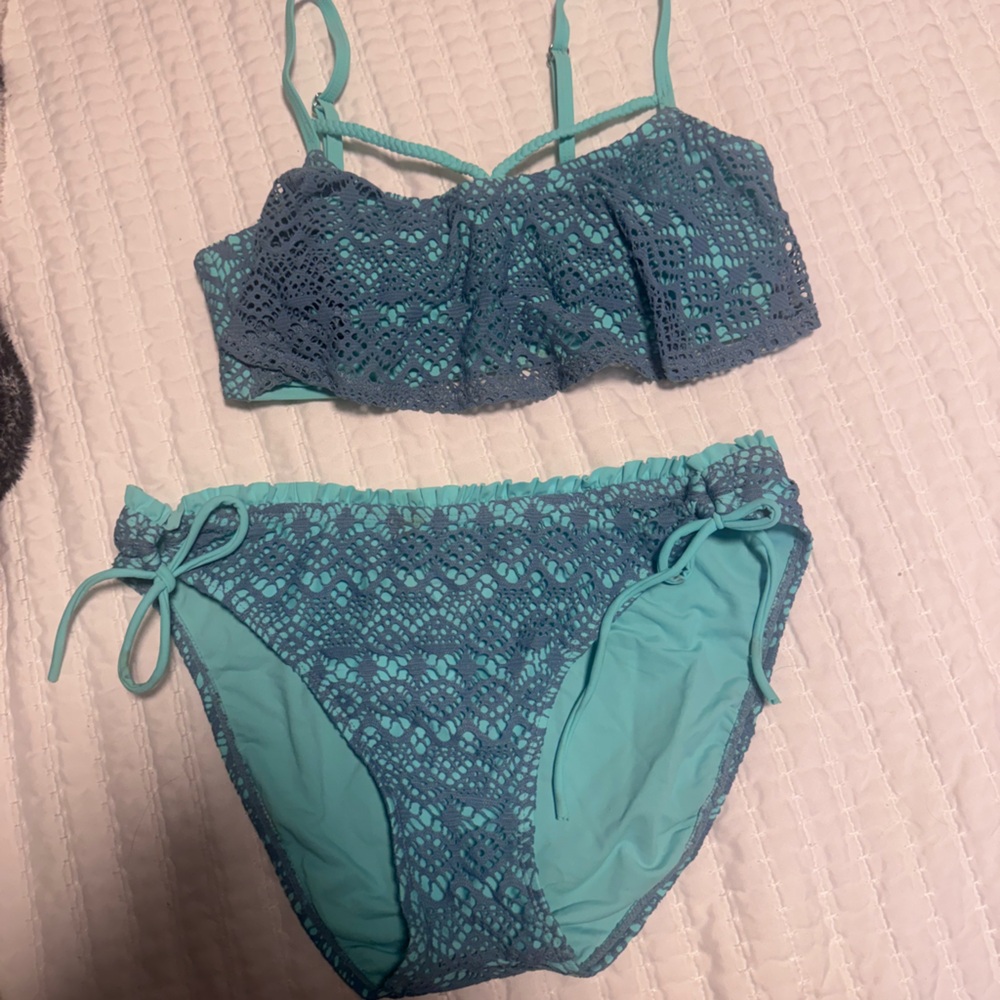 Blue and Teal Crochet Bikini Set